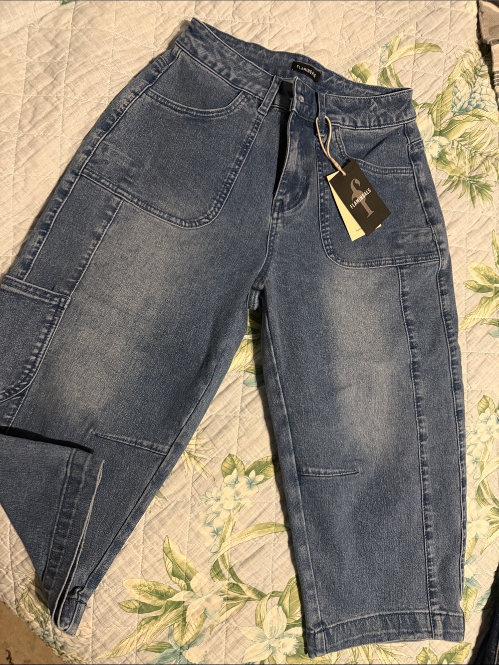 Flamingals Cropped Barrel Cargo Style Jeans
